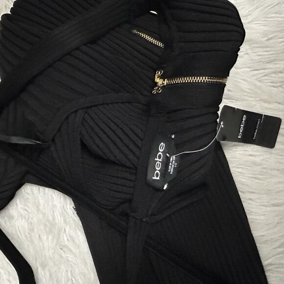 New Bebe Lindsey Halter Black Ribbed Bodycon Maxi Dress Size L Sleeveless - Picture 8 of 10